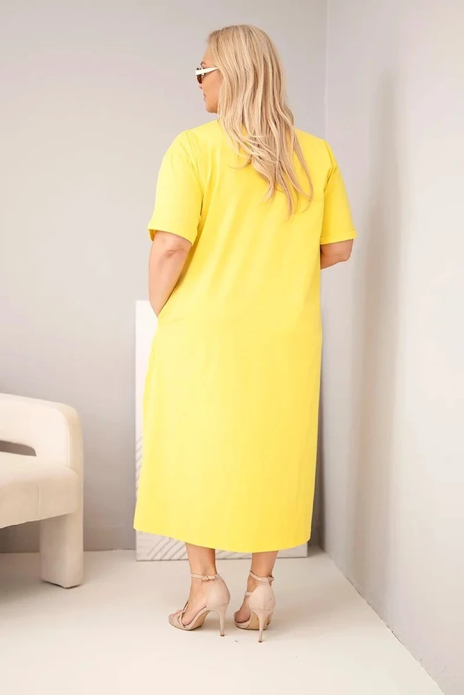 Moteriška Plus Size suknelė su V formos iškirpte, geltona
