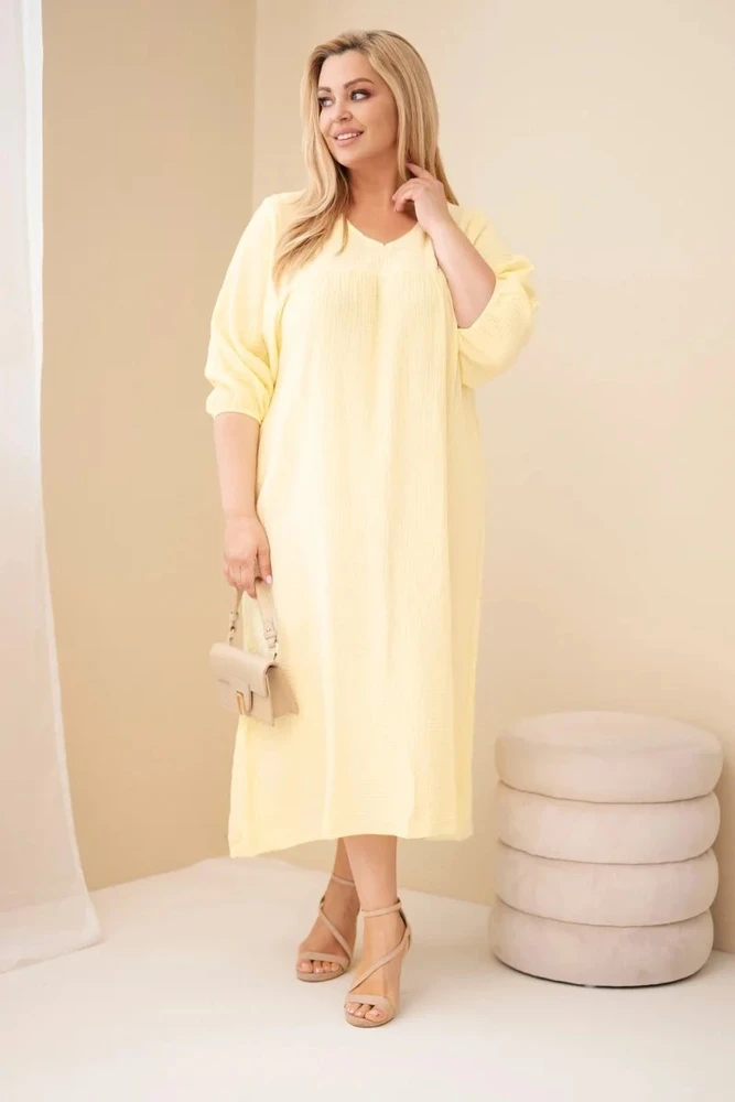 Moteriška Plus Size suknelė su V formos iškirpte, geltona