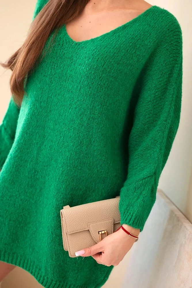 Moteriška Plus Size suknelė su V formos iškirpte, žalia