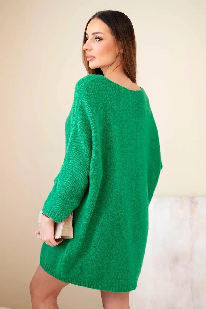 Moteriška Plus Size suknelė su V formos iškirpte, žalia