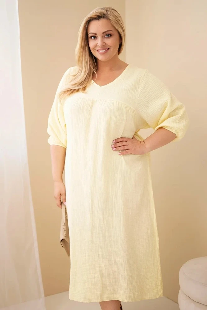 Moteriška Plus Size suknelė su V formos iškirpte, geltona