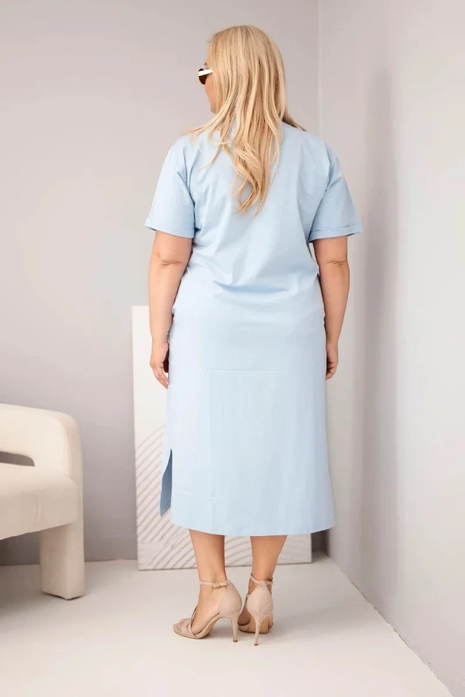 Moteriška Plus Size suknelė su V formos iškirpte, mėlyna