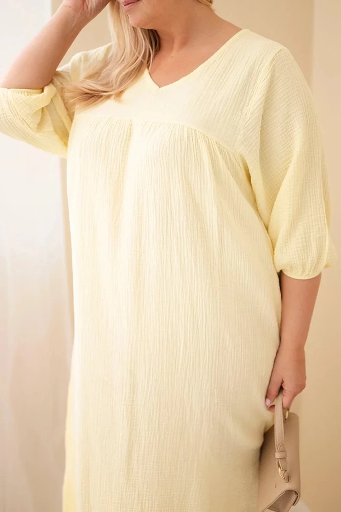 Moteriška Plus Size suknelė su V formos iškirpte, geltona