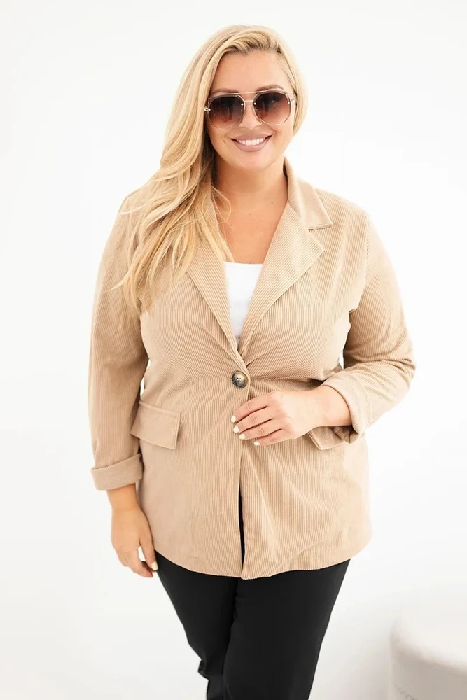 Moteriška Plus Size švarkelio tipo striukė su atlankais ir kišenėmis, kupranugario spalvos