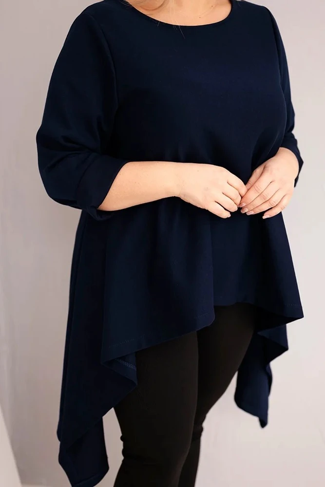 Moteriška Plus Size tamsiai mėlyna asimetrinio kirpimo tunika