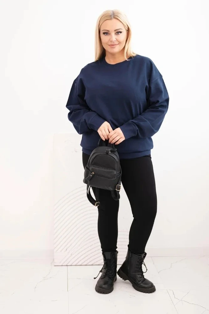 Moteriška Plus Size tamsiai mėlyna džemperio tipo palaidinė su apvalia iškirpte