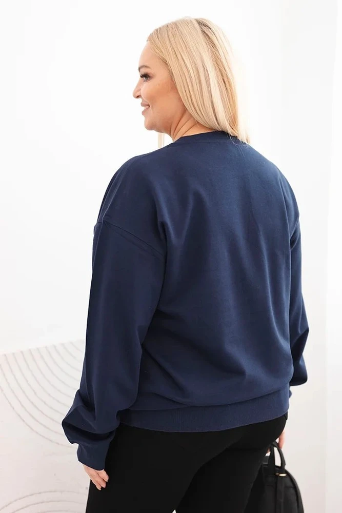 Moteriška Plus Size tamsiai mėlyna džemperio tipo palaidinė su apvalia iškirpte