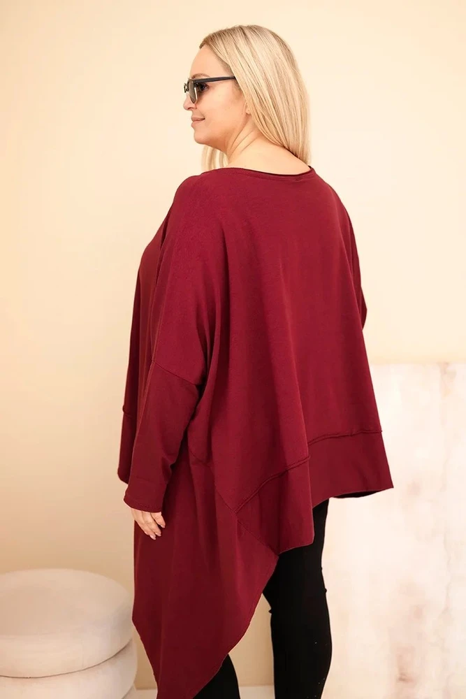 Moteriška Plus Size tunika su asimetrine apačia, burgundiška