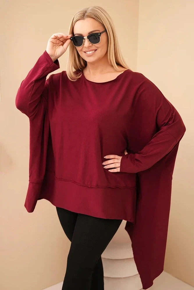 Moteriška Plus Size tunika su asimetrine apačia, burgundiška