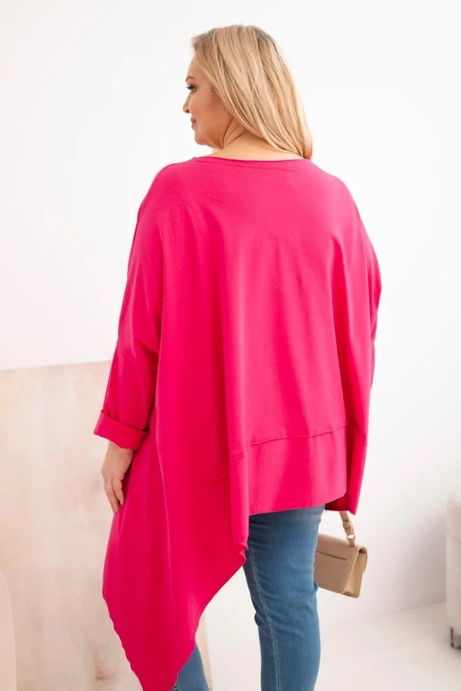 Moteriška Plus Size tunika su asimetriniu apačios kraštu, fuksijos spalvos