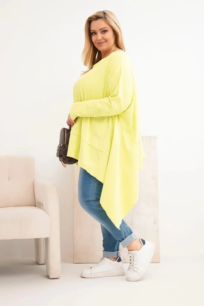 Moteriška Plus Size tunika su asimetriška apačia, šviesiai pistacijų spalvos