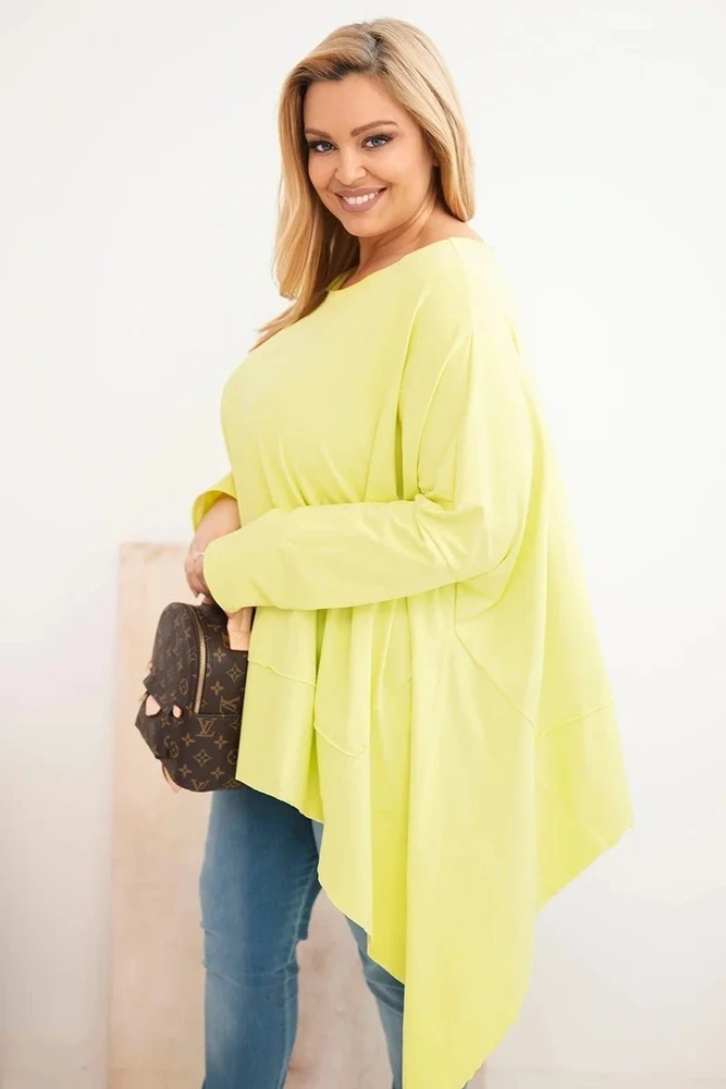Moteriška Plus Size tunika su asimetriška apačia, šviesiai pistacijų spalvos