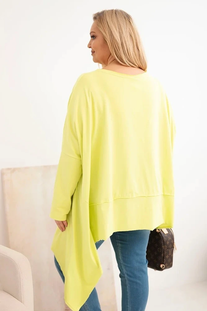 Moteriška Plus Size tunika su asimetriška apačia, šviesiai pistacijų spalvos