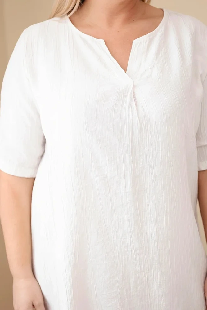 Moteriška Plus Size viskozės suknelė su trumpomis rankovėmis ir V formos iškirpte, smėlio spalvos