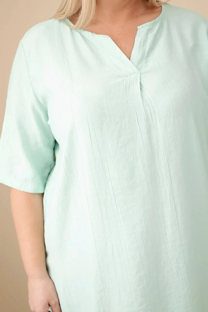 Moteriška Plus Size viskozės suknelė trumpomis rankovėmis, tamsios mėtų spalvos