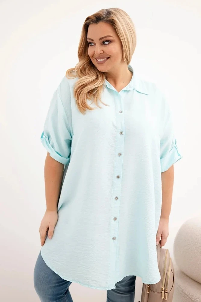 Moteriška Plus Size viskozinė palaidinė su ilgesne nugarine dalimi, mėtų spalvos
