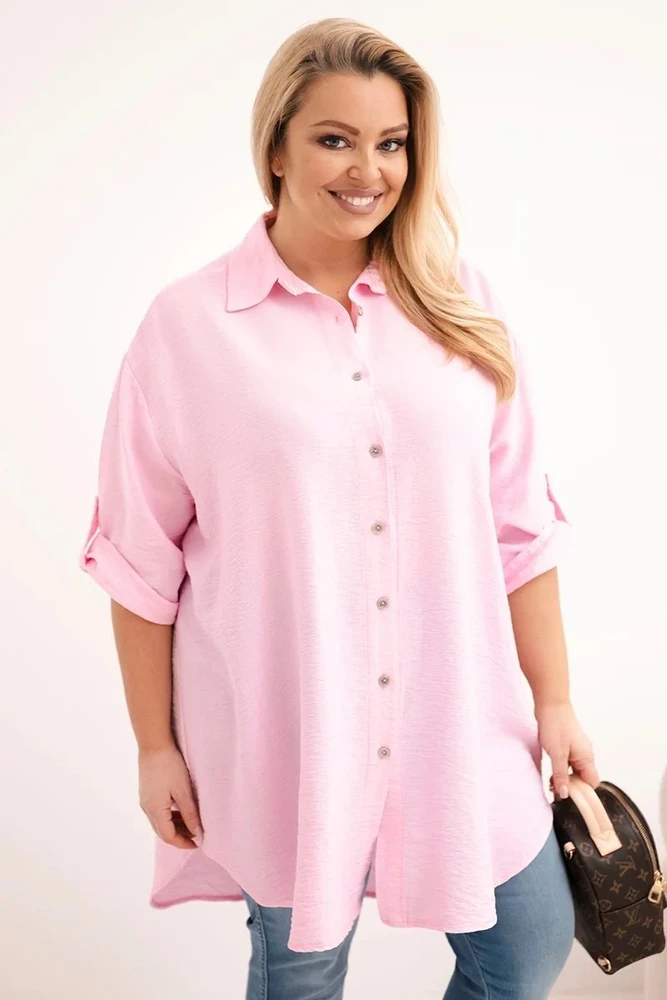 Moteriška Plus Size viskozinė palaidinė su ilgesne nugara, rožinės spalvos