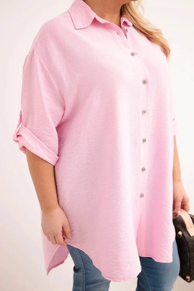 Moteriška Plus Size viskozinė palaidinė su ilgesne nugara, rožinės spalvos