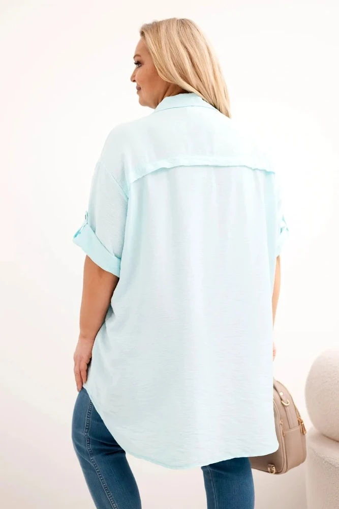 Moteriška Plus Size viskozinė palaidinė su ilgesne nugarine dalimi, mėtų spalvos