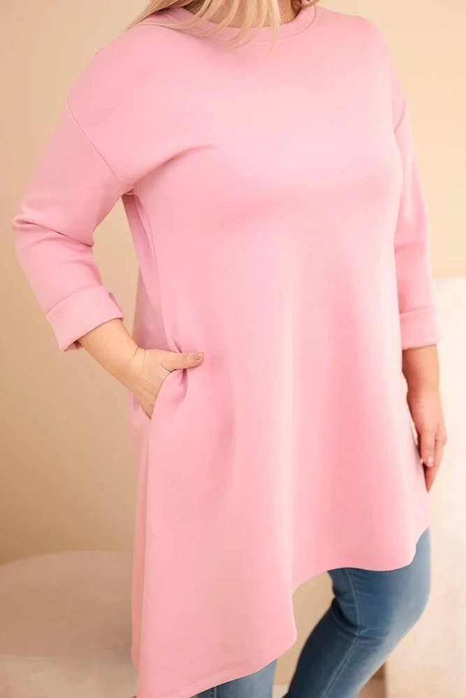 Moteriška Plus Size viskozinė suknelė, pudrinės rožinės spalvos