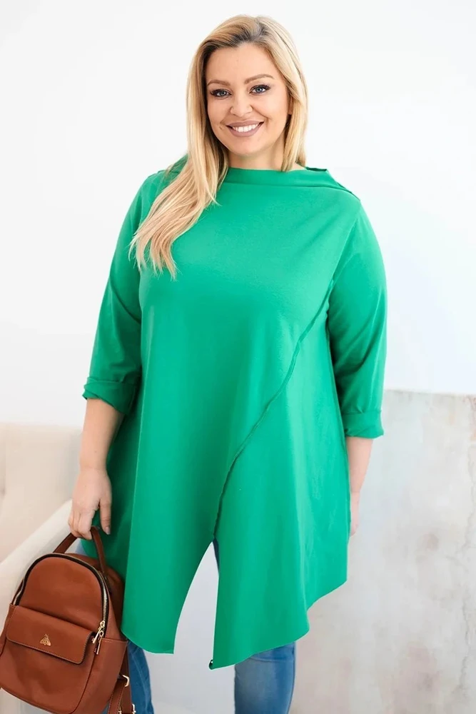 Moteriška Plus Size žalia palaidinė asimetriniu kirpimu