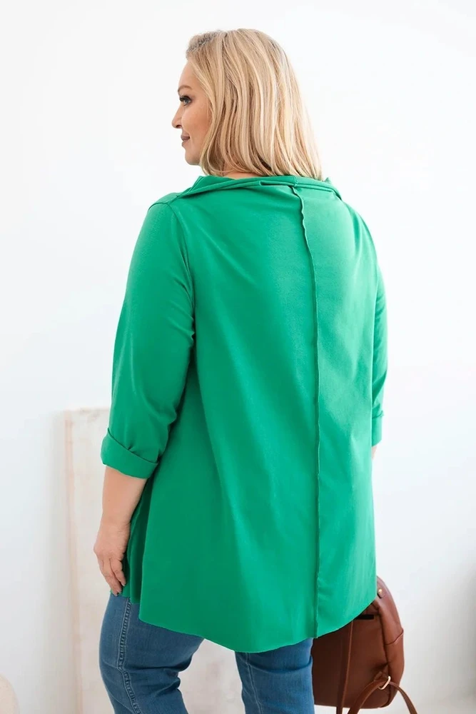Moteriška Plus Size žalia palaidinė asimetriniu kirpimu