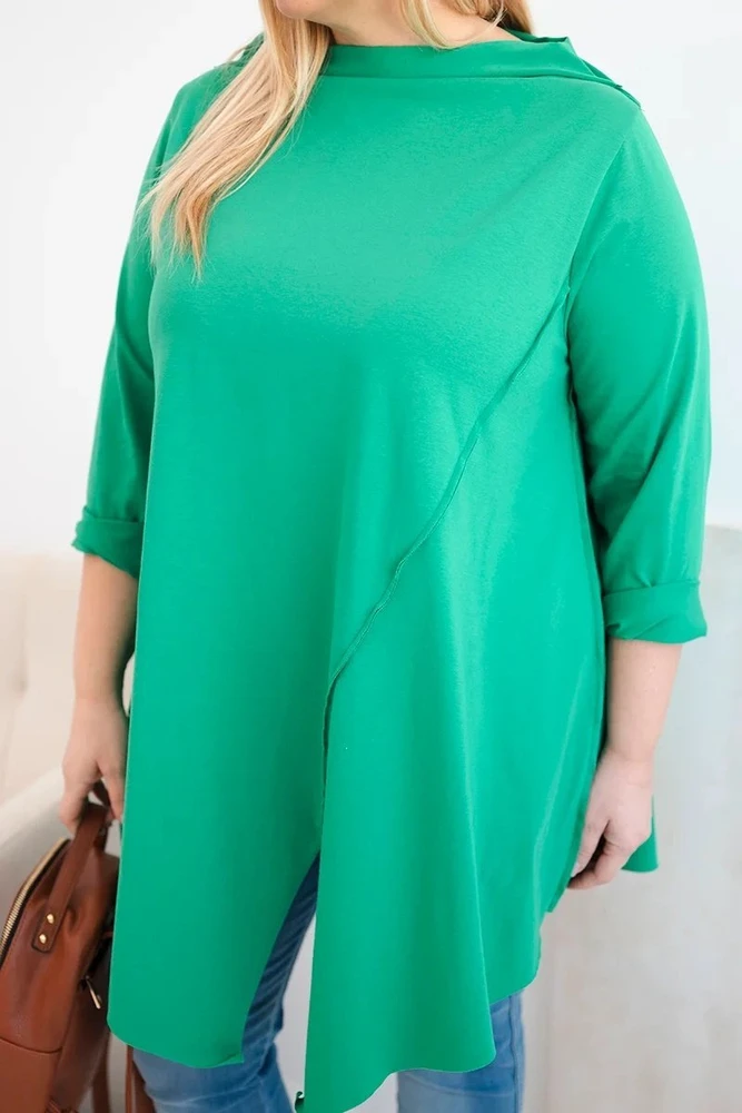 Moteriška Plus Size žalia palaidinė asimetriniu kirpimu