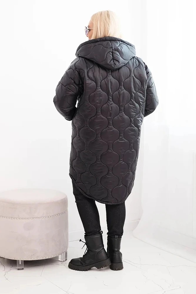 Moteriška Plus Size žieminė striukė su gobtuvu, juodos spalvos