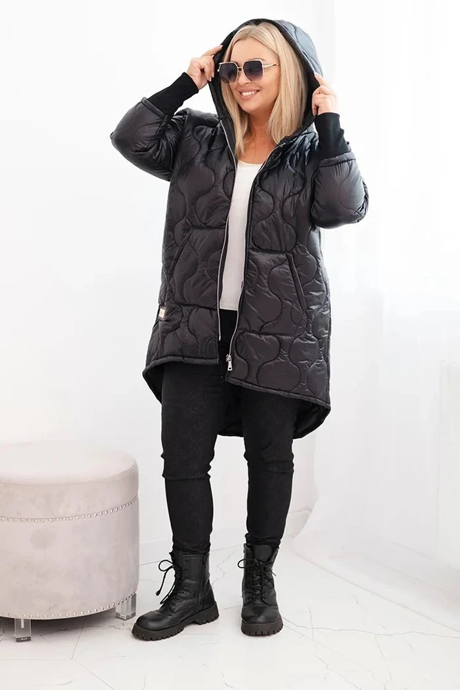 Moteriška Plus Size žieminė striukė su gobtuvu, juodos spalvos