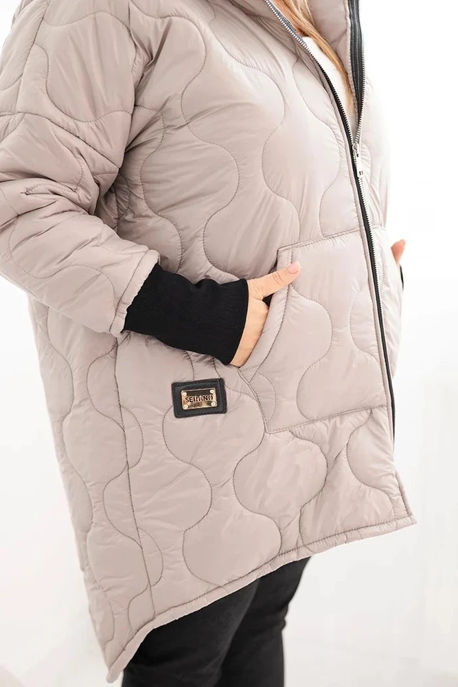 Moteriška Plus Size žieminė striukė su gobtuvu, tamsiai smėlio spalvos