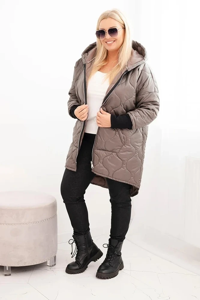 Moteriška Plus Size žieminė striukė su gobtuvu, kapučino spalvos