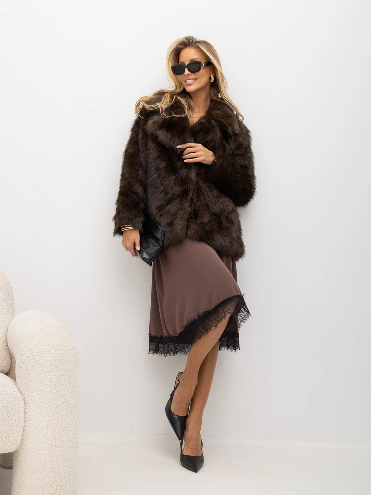 Moteriška striukė su apykakle Italy Moda, ruda