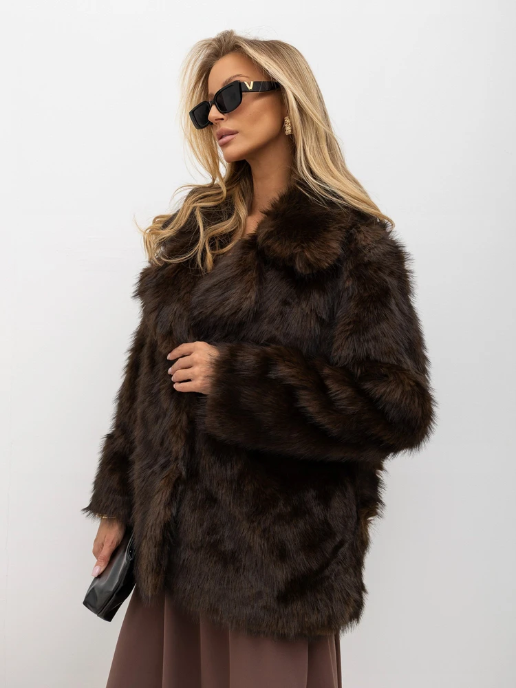 Moteriška striukė su apykakle Italy Moda, ruda
