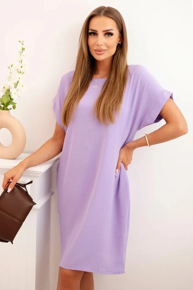Moteriška suknelė su kišenėmis, šviesiai violetinės spalvos