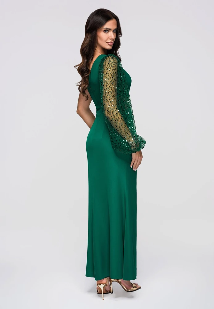 Moteriška vakarinė maxi suknelė Larica, butelio žalumo