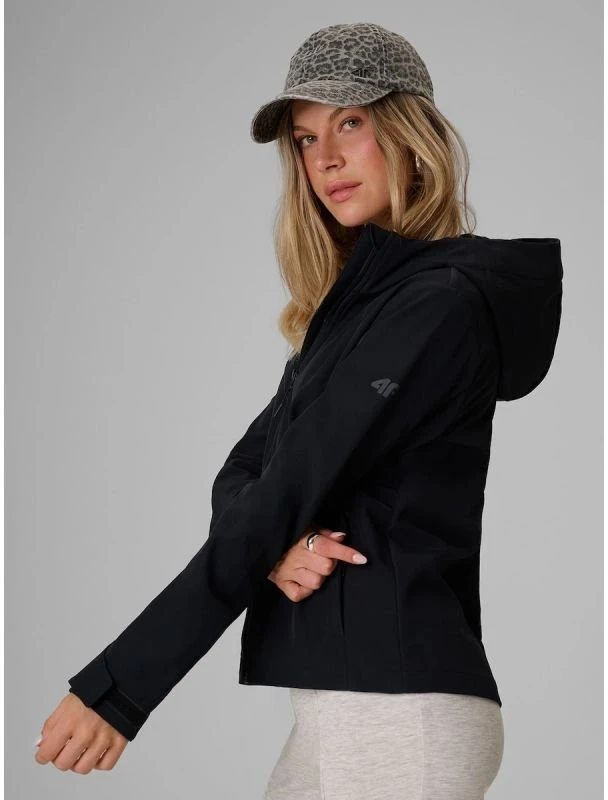 Moteriška vėjui atspari softshell striukė 4F, juoda
