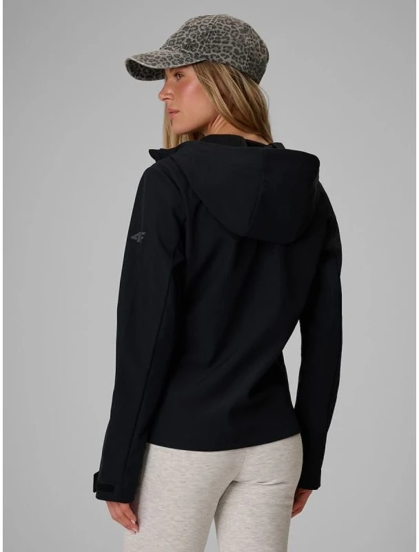Moteriška vėjui atspari softshell striukė 4F, juoda