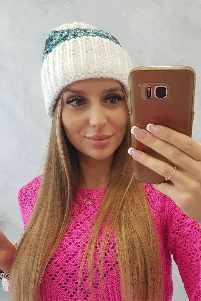 Moteriška žieminė kepurė Iris, baltos ir turkio spalvos