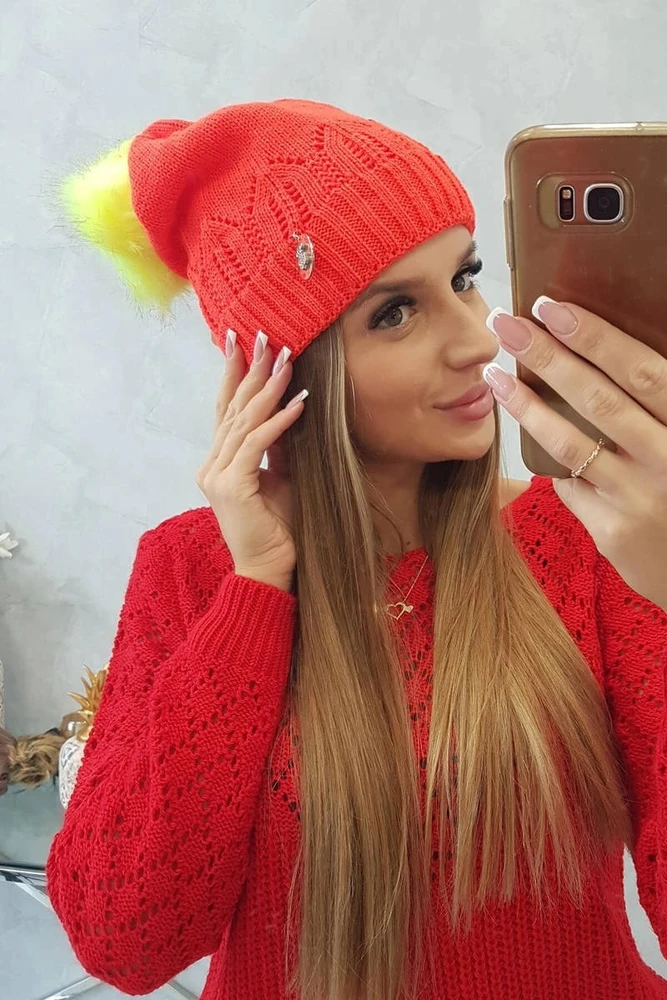Moteriška žieminė kepurė Judyta, oranžinės spalvos