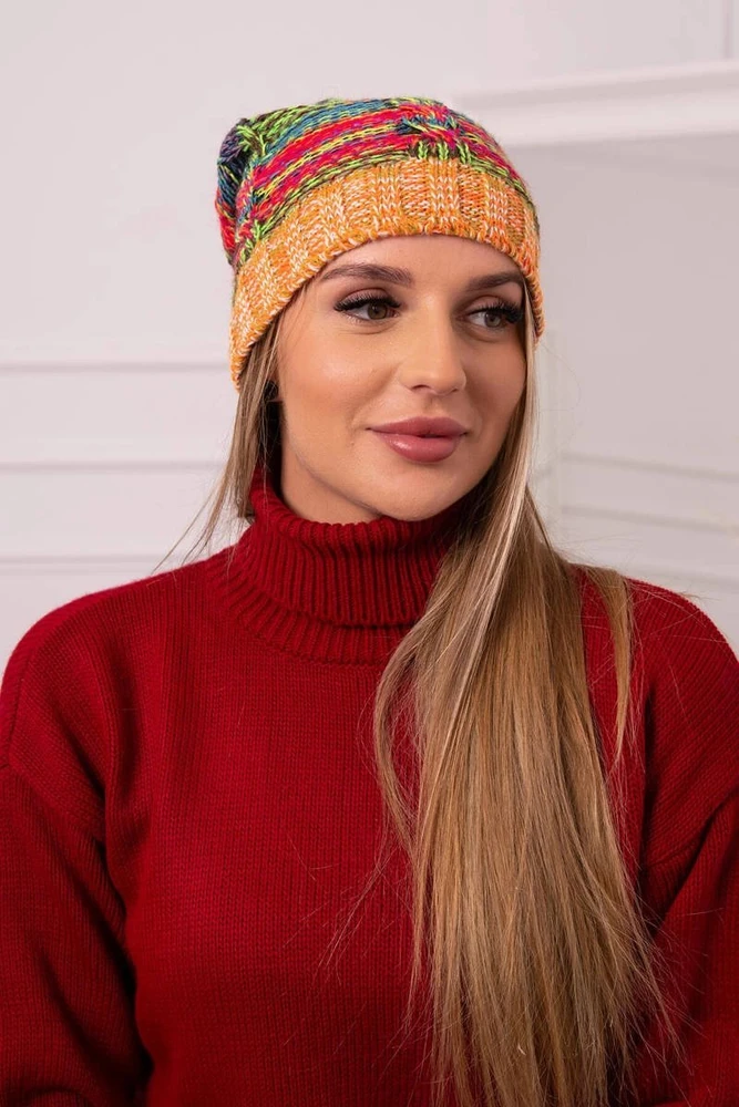 Moteriška žieminė kepurė Klaudia, neoninės žalios ir oranžinės spalvos