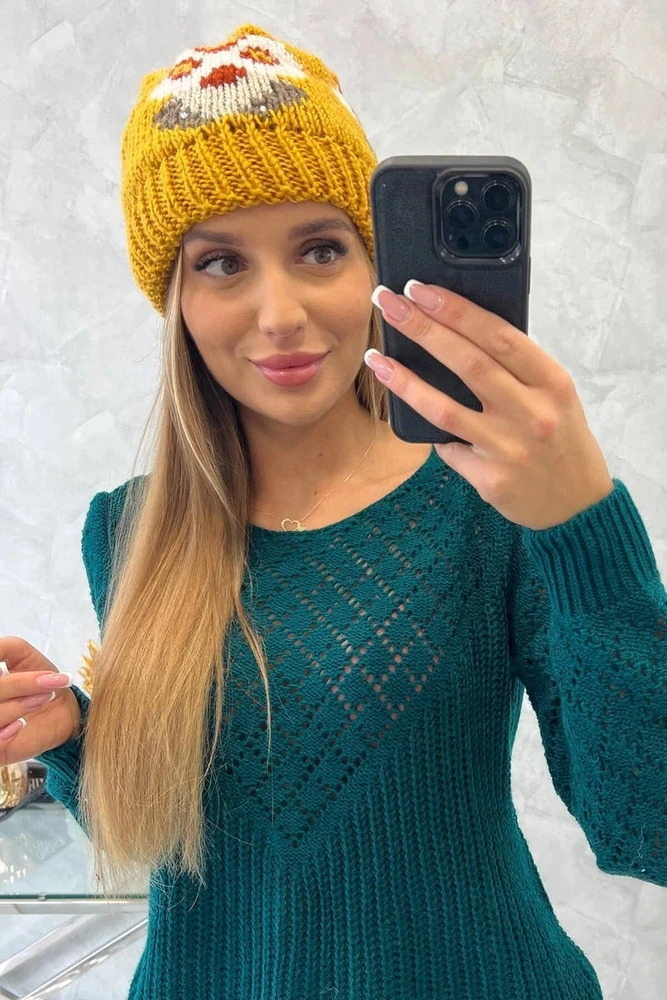 Moteriška žieminė kepurė Ofelia, garstyčių spalvos
