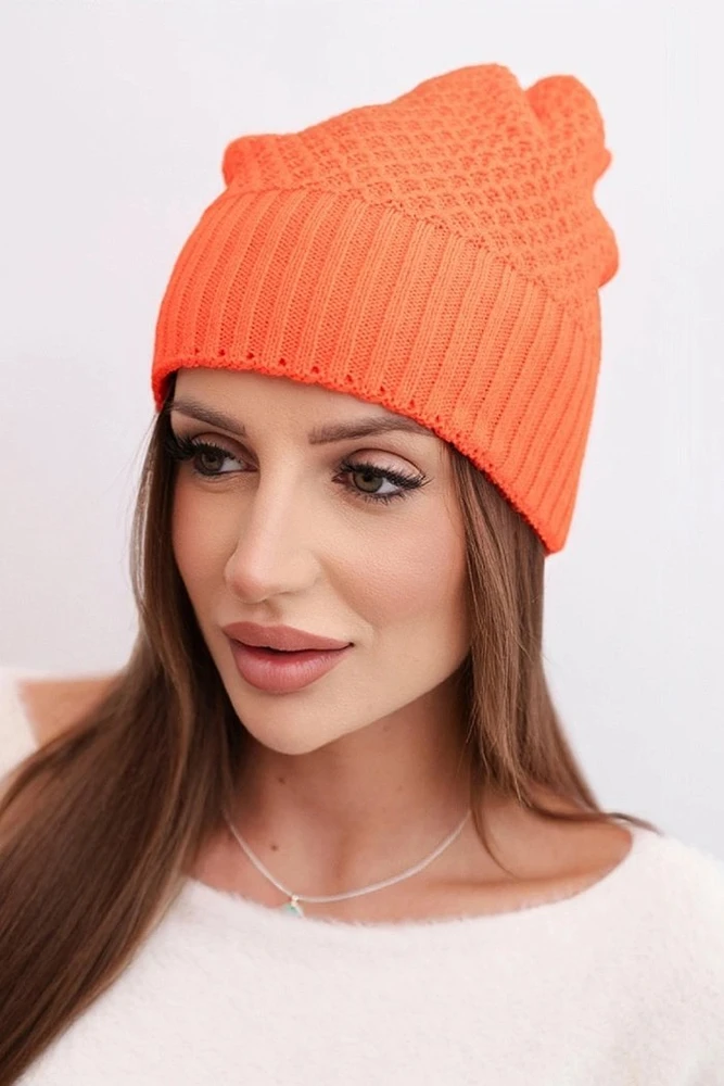 Moteriška žieminė kepurė su dvigubu užlenktu kraštu, oranžinė