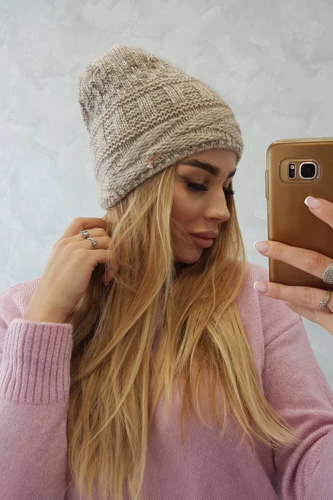 Moteriška žieminė kepurė su fliso pamušalu Edyta, universalaus dydžio, tamsiai violetinė