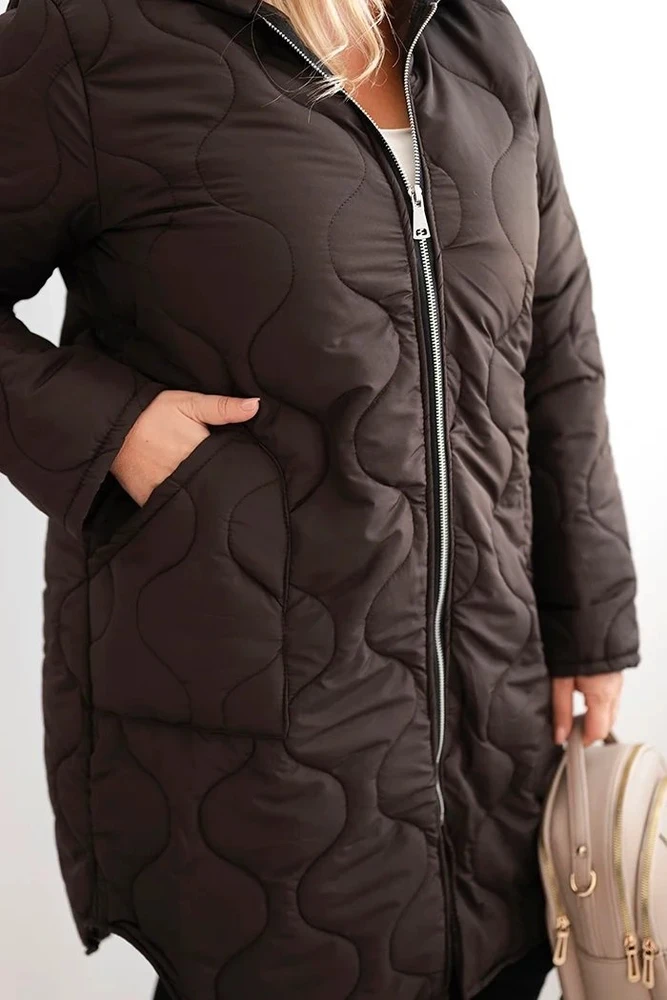 Moteriška žieminė Plus Size striukė su gobtuvu, raudonos spalvos