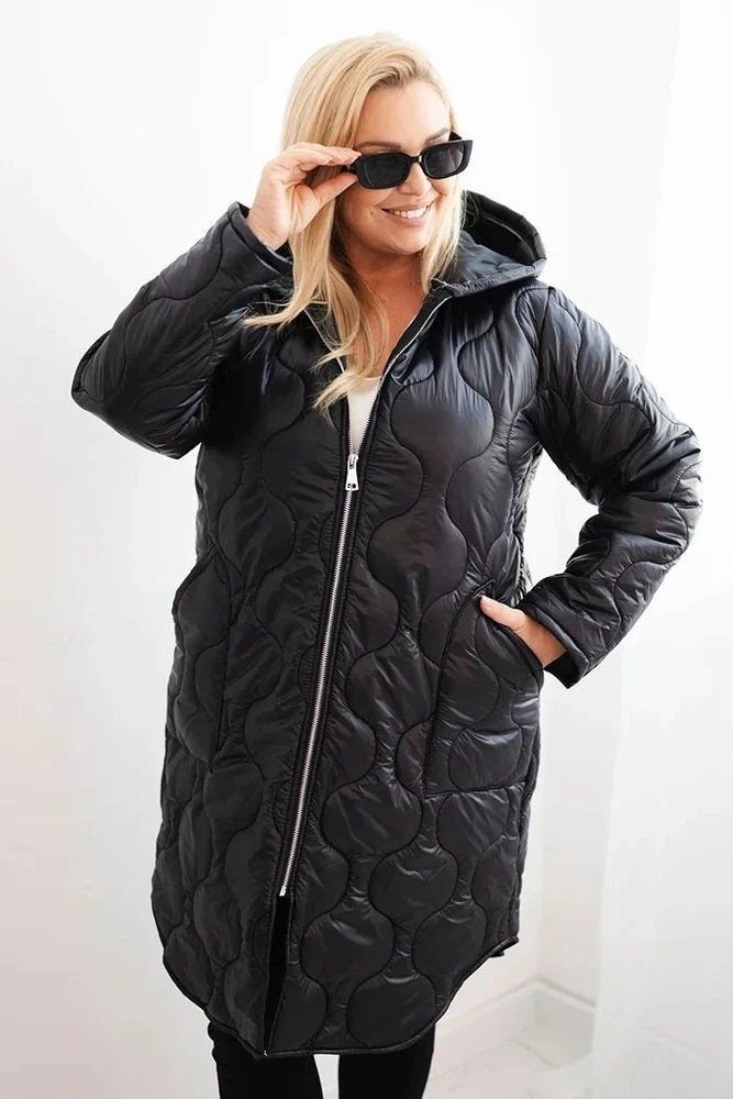 Moteriška žieminė Plus Size striukė su gobtuvu, raudonos spalvos