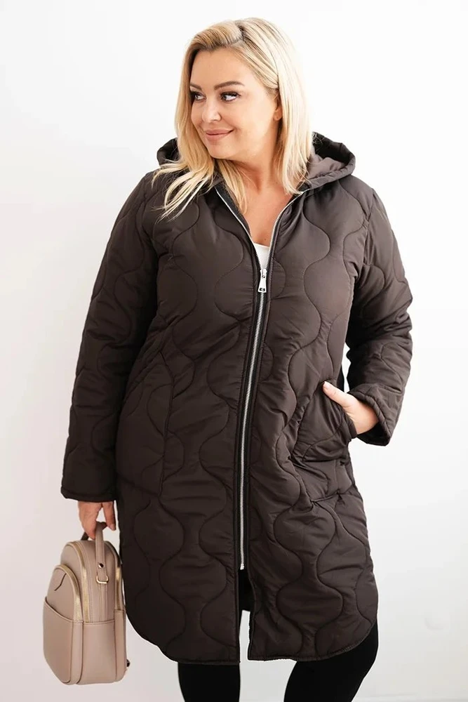 Moteriška žieminė Plus Size striukė su gobtuvu, raudonos spalvos