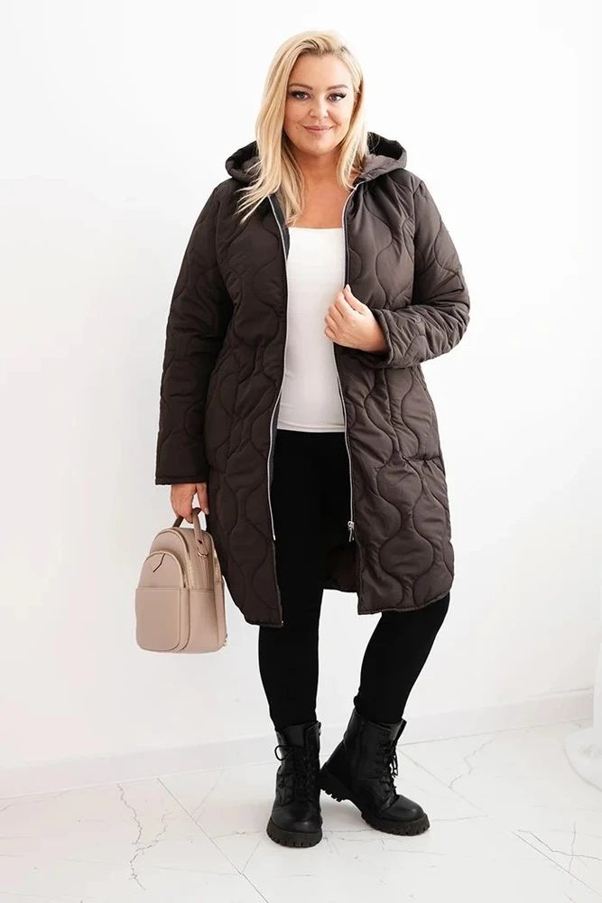 Moteriška žieminė Plus Size striukė su gobtuvu, raudonos spalvos