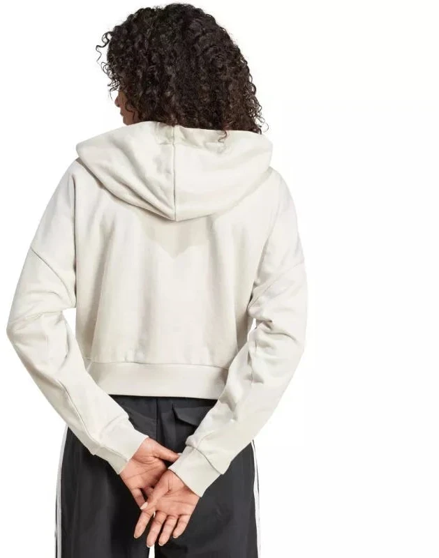 Moteriškas adidas Essentials 3-Stripes frotinis džemperis su pusės užtrauktuko užsegimu ir gobtuvu, smėlio spalvos JN1958