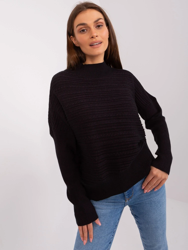 Moteriškas asimetriškas golfas Wool Fashion Italia, juodas
