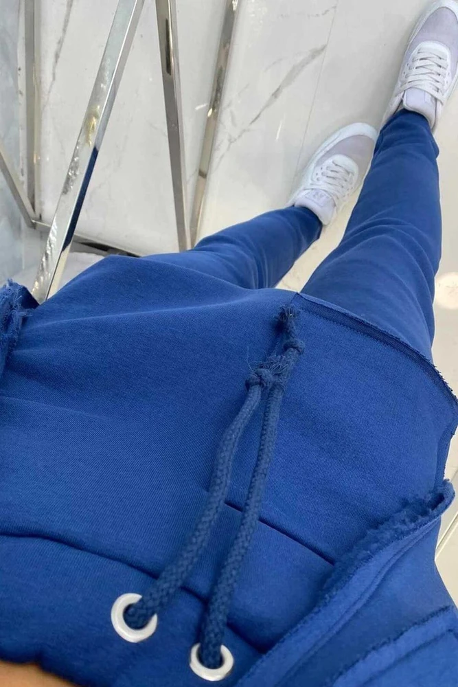 Moteriškas baggy komplektas: džemperis su gobtuvu ir kelnės, džinsinis